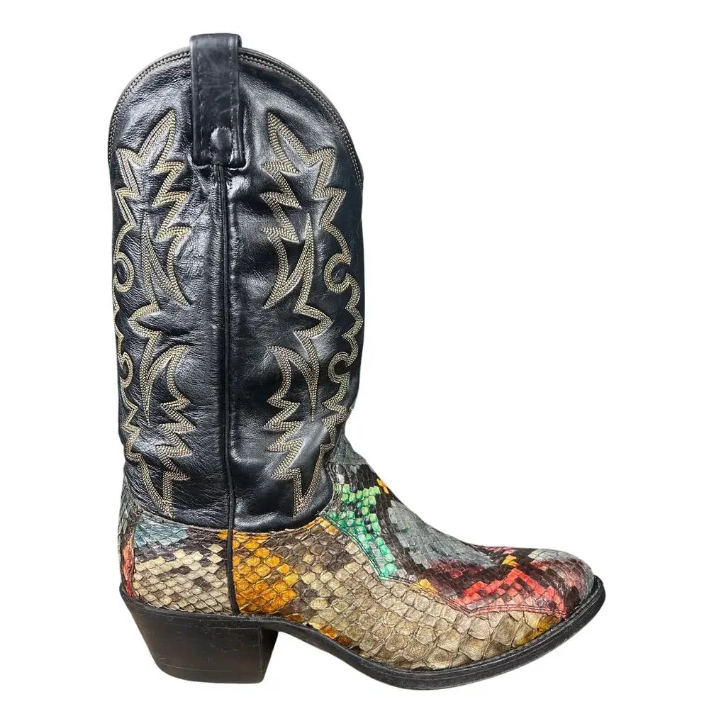 Vintage Dan Post Men’s Rainbow Python Snakeskin Cowboy Boot Size US 9.5